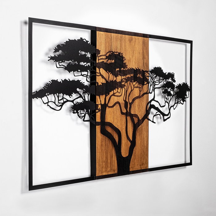 Wallity Acacia Tree - 388 Escultura de pared de madera nogal y negro